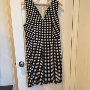 J. Crew Black and White Check V-Neck Sleeveless Midi Dress
